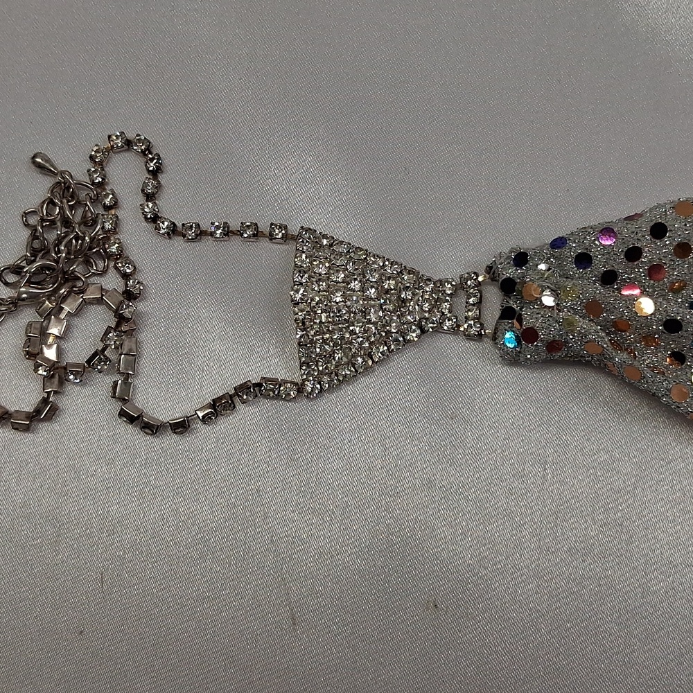 Silver Rhinestone  Fringe Neck Tie - Picture 3 of 5